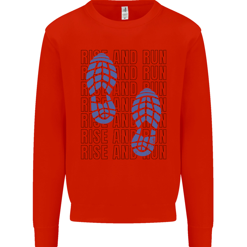 Rise & Run Running Marathon Cross Country Runner Kids Sweatshirt Jumper Bright Red