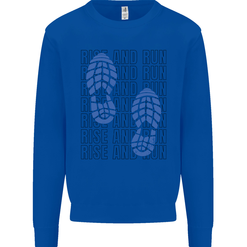 Rise & Run Running Marathon Cross Country Runner Kids Sweatshirt Jumper Royal Blue