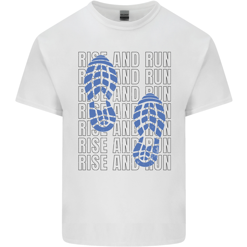 Rise & Run Running Marathon Cross Country Runner Mens Cotton T-Shirt Tee Top White