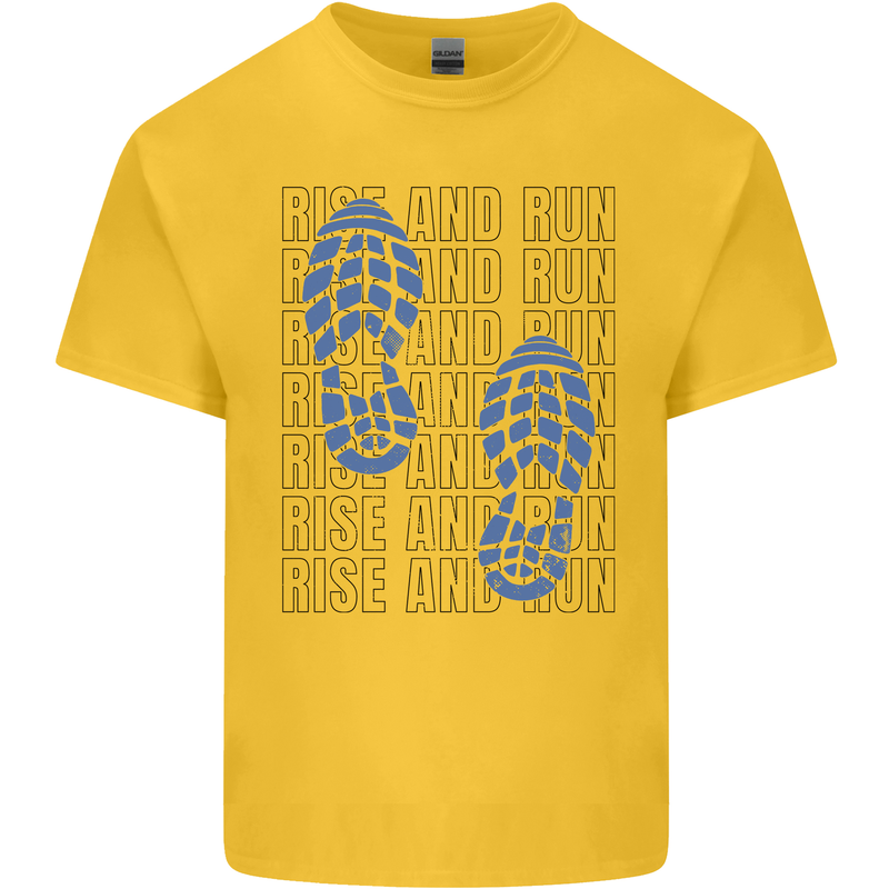 Rise & Run Running Marathon Cross Country Runner Mens Cotton T-Shirt Tee Top Yellow