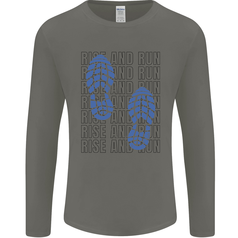 Rise & Run Running Marathon Cross Country Runner Mens Long Sleeve T-Shirt Charcoal