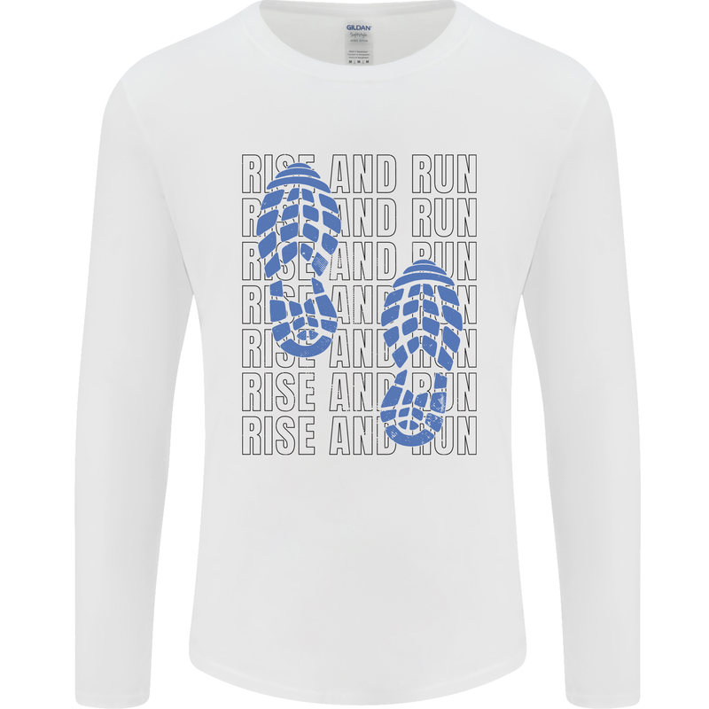Rise & Run Running Marathon Cross Country Runner Mens Long Sleeve T-Shirt White