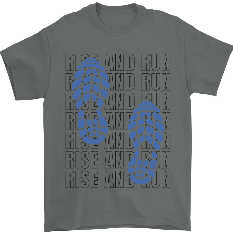 Rise & Run Running Marathon Cross Country Runner Mens T-Shirt 100% Cotton Charcoal