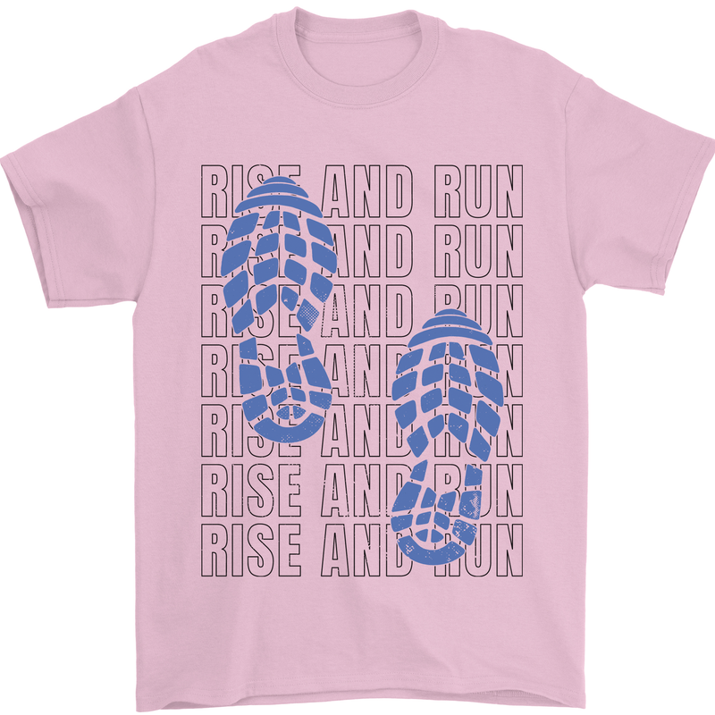 Rise & Run Running Marathon Cross Country Runner Mens T-Shirt 100% Cotton Light Pink