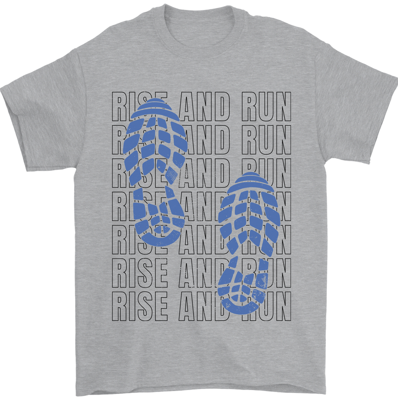 Rise & Run Running Marathon Cross Country Runner Mens T-Shirt 100% Cotton Sports Grey