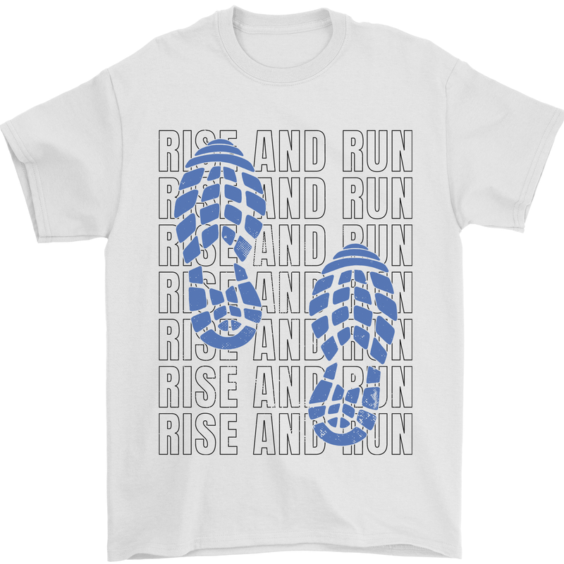 Rise & Run Running Marathon Cross Country Runner Mens T-Shirt 100% Cotton White