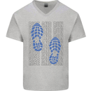 Rise & Run Running Marathon Cross Country Runner Mens V-Neck Cotton T-Shirt Sports Grey