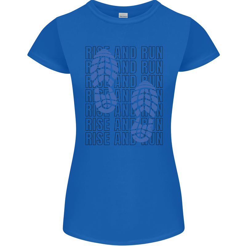 Rise & Run Running Marathon Cross Country Runner Womens Petite Cut T-Shirt Royal Blue