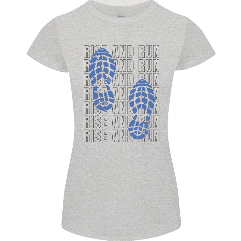 Rise & Run Running Marathon Cross Country Runner Womens Petite Cut T-Shirt Sports Grey