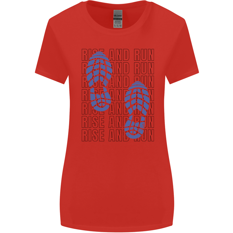 Rise & Run Running Marathon Cross Country Runner Womens Wider Cut T-Shirt Red