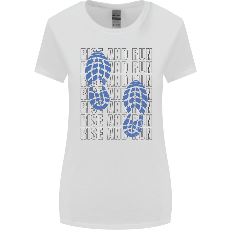 Rise & Run Running Marathon Cross Country Runner Womens Wider Cut T-Shirt White