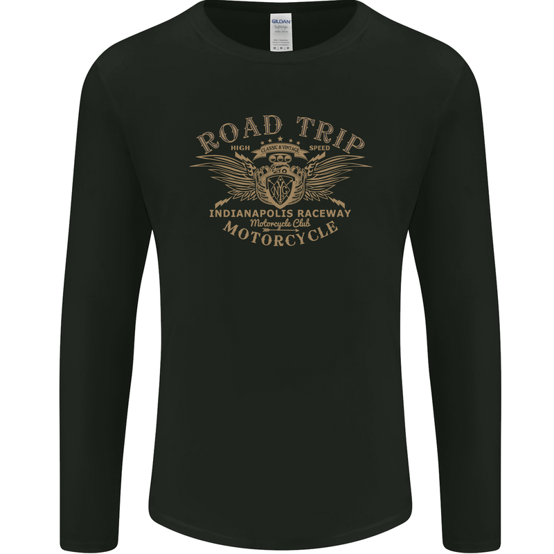 Road Trip Motorcycle Biker Motorbike Mens Long Sleeve T-Shirt Black