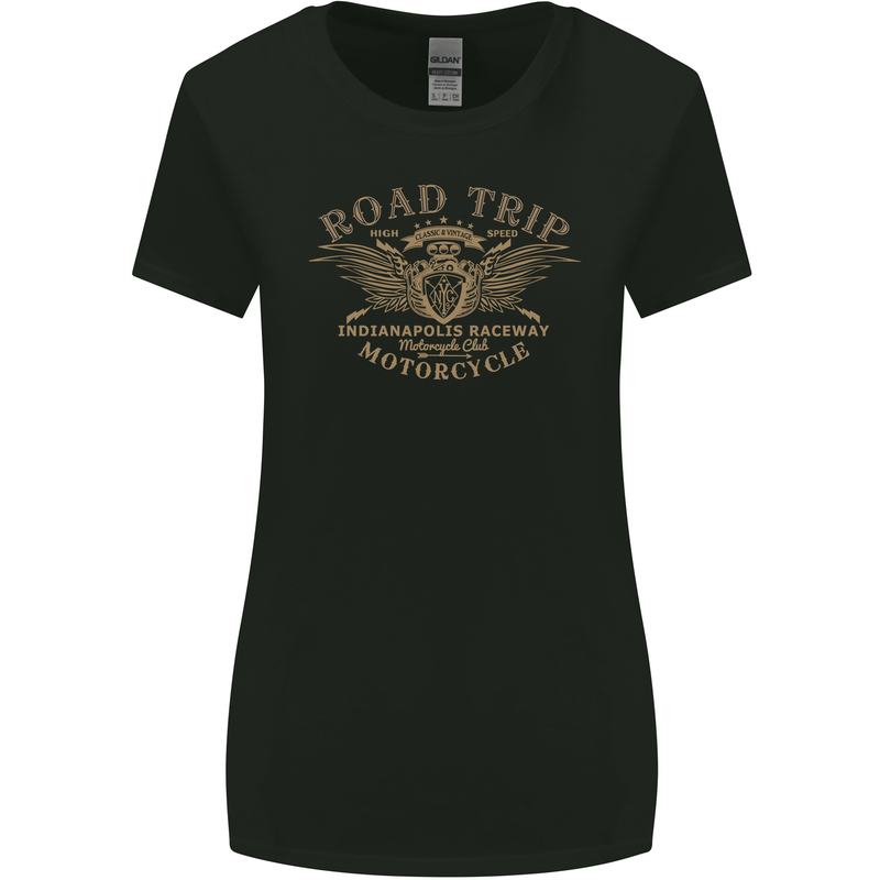 Road Trip Motorcycle Biker Motorbike Womens Wider Cut T-Shirt Black