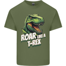 Roar Like a T-Rex Dinosaur Mens Cotton T-Shirt Tee Top Military Green