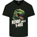 Roar Like a T-Rex Dinosaur Mens V-Neck Cotton T-Shirt Black
