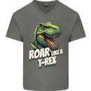 Roar Like a T-Rex Dinosaur Mens V-Neck Cotton T-Shirt Charcoal