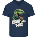 Roar Like a T-Rex Dinosaur Mens V-Neck Cotton T-Shirt Navy Blue