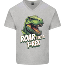Roar Like a T-Rex Dinosaur Mens V-Neck Cotton T-Shirt Sports Grey