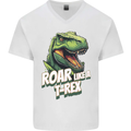 Roar Like a T-Rex Dinosaur Mens V-Neck Cotton T-Shirt White