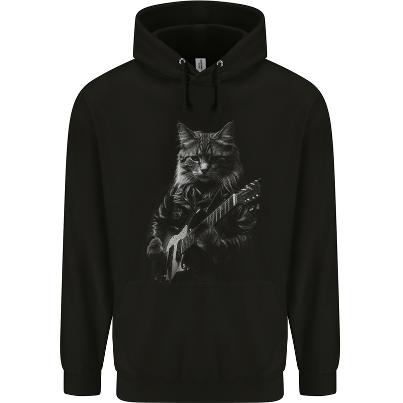 Rock Cat with an Electric Guitar Childrens Kids Hoodie Black