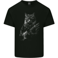 Rock Cat with an Electric Guitar Kids T-Shirt Childrens Black