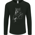 Rock Cat with an Electric Guitar Mens Long Sleeve T-Shirt Black