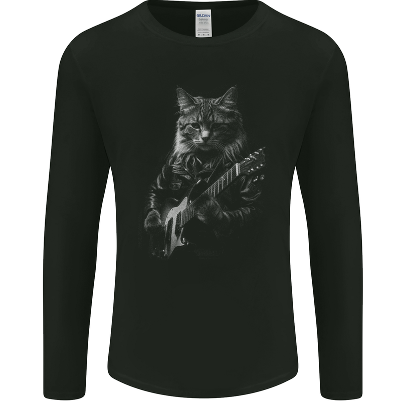 Rock Cat with an Electric Guitar Mens Long Sleeve T-Shirt Black