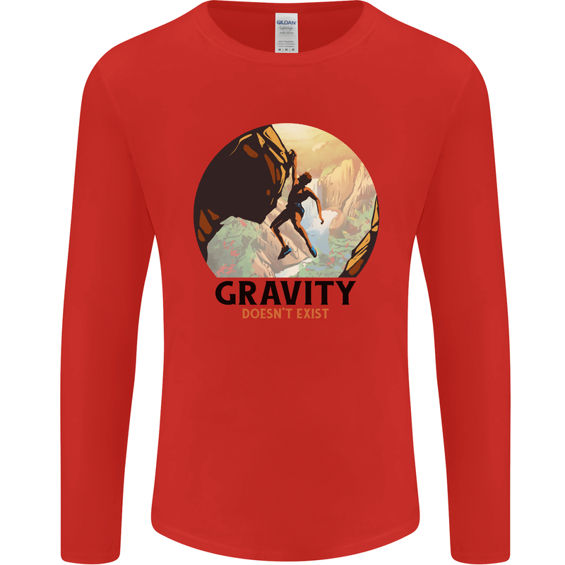 Rock Climbing Gravity Doesnt Exist Climber Mens Long Sleeve T-Shirt Red