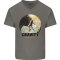 Rock Climbing Gravity Doesnt Exist Climber Mens V-Neck Cotton T-Shirt Charcoal