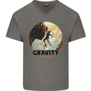 Rock Climbing Gravity Doesnt Exist Climber Mens V-Neck Cotton T-Shirt Charcoal