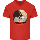 Rock Climbing Gravity Doesnt Exist Climber Mens V-Neck Cotton T-Shirt Red