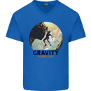 Rock Climbing Gravity Doesnt Exist Climber Mens V-Neck Cotton T-Shirt Royal Blue