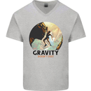Rock Climbing Gravity Doesnt Exist Climber Mens V-Neck Cotton T-Shirt Sports Grey