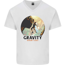 Rock Climbing Gravity Doesnt Exist Climber Mens V-Neck Cotton T-Shirt White