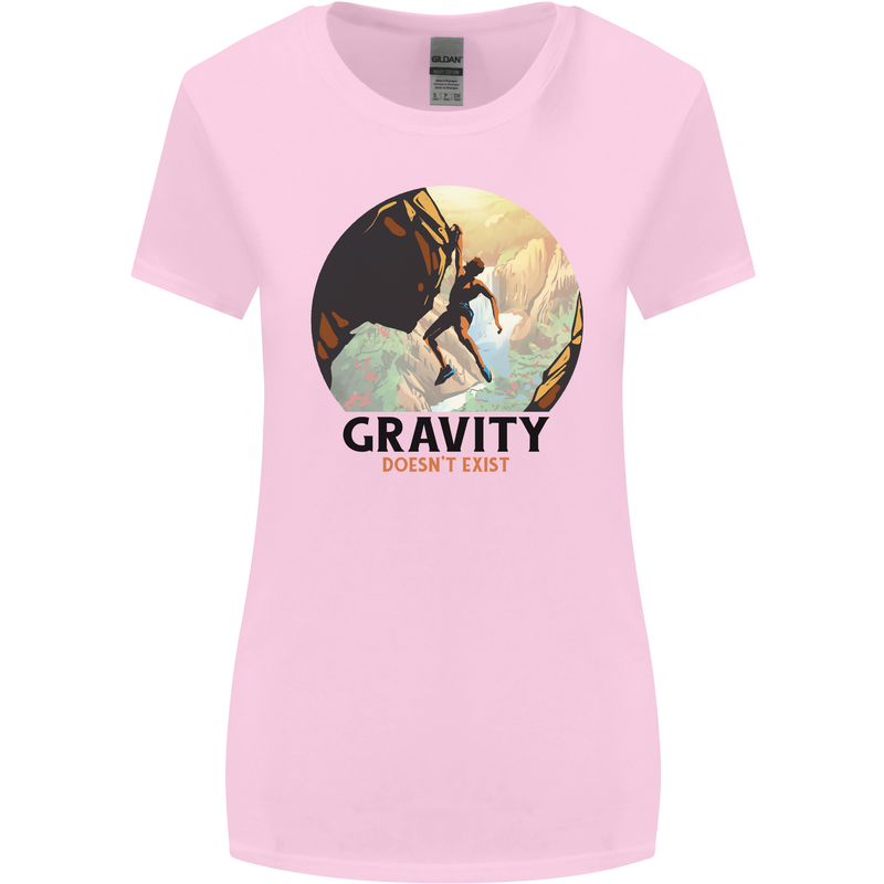 Rock Climbing Gravity Doesnt Exist Climber Womens Wider Cut T-Shirt Light Pink