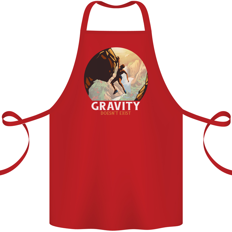 Rock Climbing Gravity Doesnt Exist Funny Climber Cotton Apron 100% Organic Red