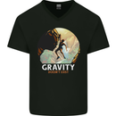 Rock Climbing Gravity Doesnt Exist Funny Climber Mens V-Neck Cotton T-Shirt Black