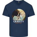 Rock Climbing Gravity Doesnt Exist Funny Climber Mens V-Neck Cotton T-Shirt Navy Blue