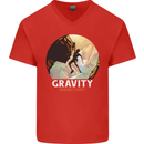 Rock Climbing Gravity Doesnt Exist Funny Climber Mens V-Neck Cotton T-Shirt Red