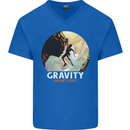 Rock Climbing Gravity Doesnt Exist Funny Climber Mens V-Neck Cotton T-Shirt Royal Blue