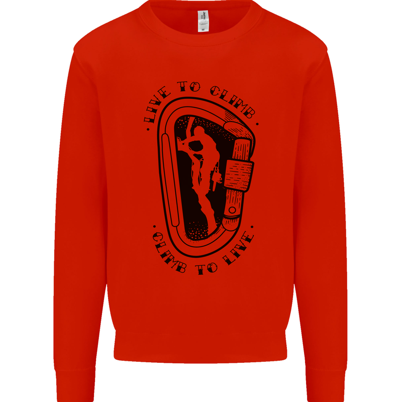 Rock Climbing Live to Climb  Climber Kids Sweatshirt Jumper Bright Red