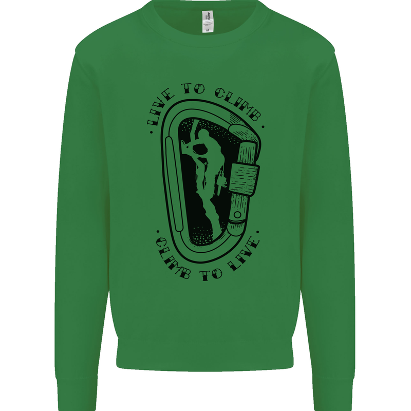 Rock Climbing Live to Climb  Climber Kids Sweatshirt Jumper Irish Green