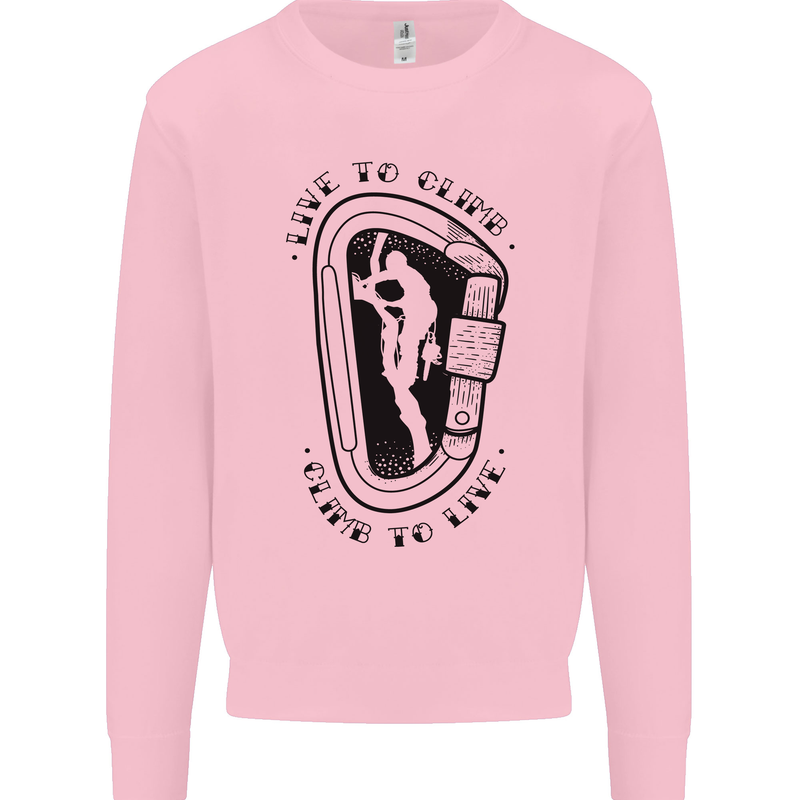 Rock Climbing Live to Climb  Climber Kids Sweatshirt Jumper Light Pink