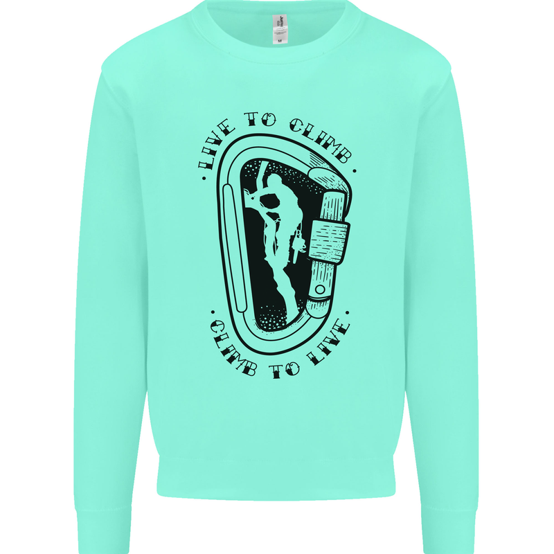 Rock Climbing Live to Climb  Climber Kids Sweatshirt Jumper Peppermint
