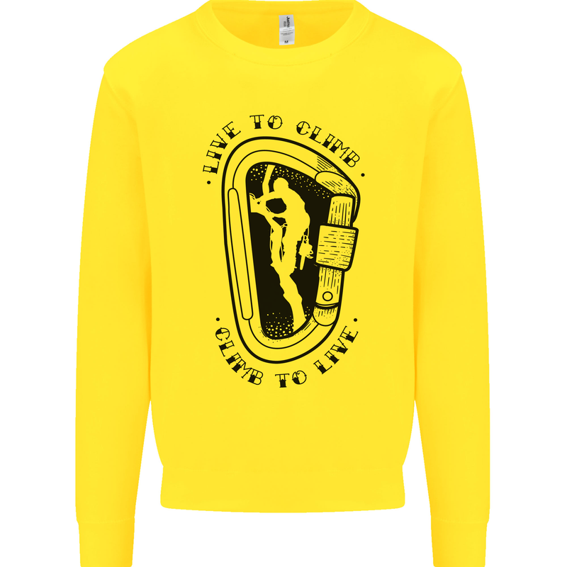 Rock Climbing Live to Climb  Climber Kids Sweatshirt Jumper Yellow