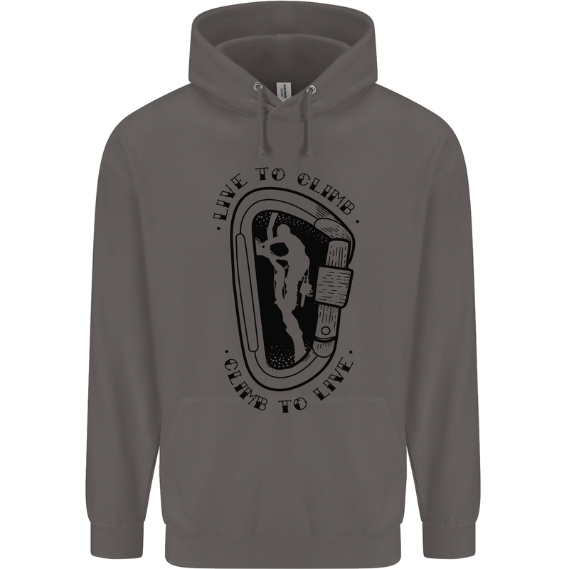 Rock Climbing Live to Climb  Climber Mens 80% Cotton Hoodie Charcoal