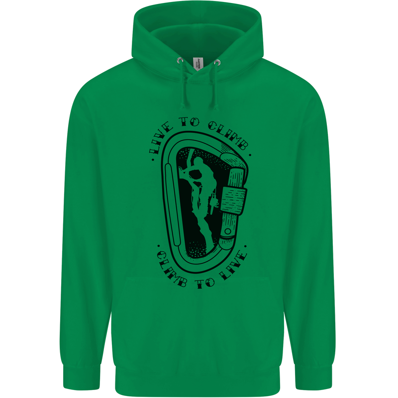Rock Climbing Live to Climb  Climber Mens 80% Cotton Hoodie Irish Green