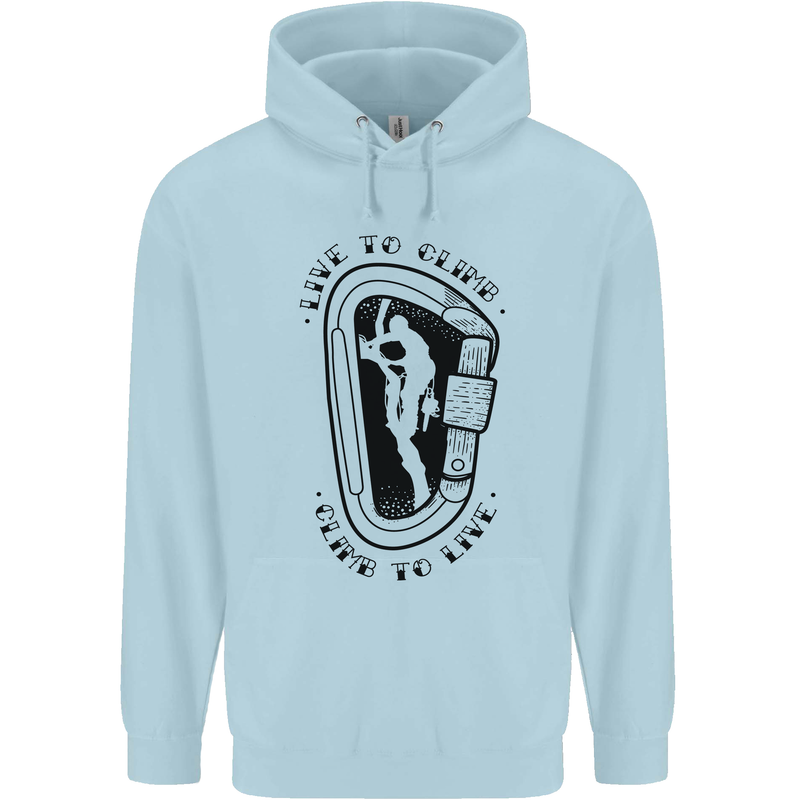 Rock Climbing Live to Climb  Climber Mens 80% Cotton Hoodie Light Blue