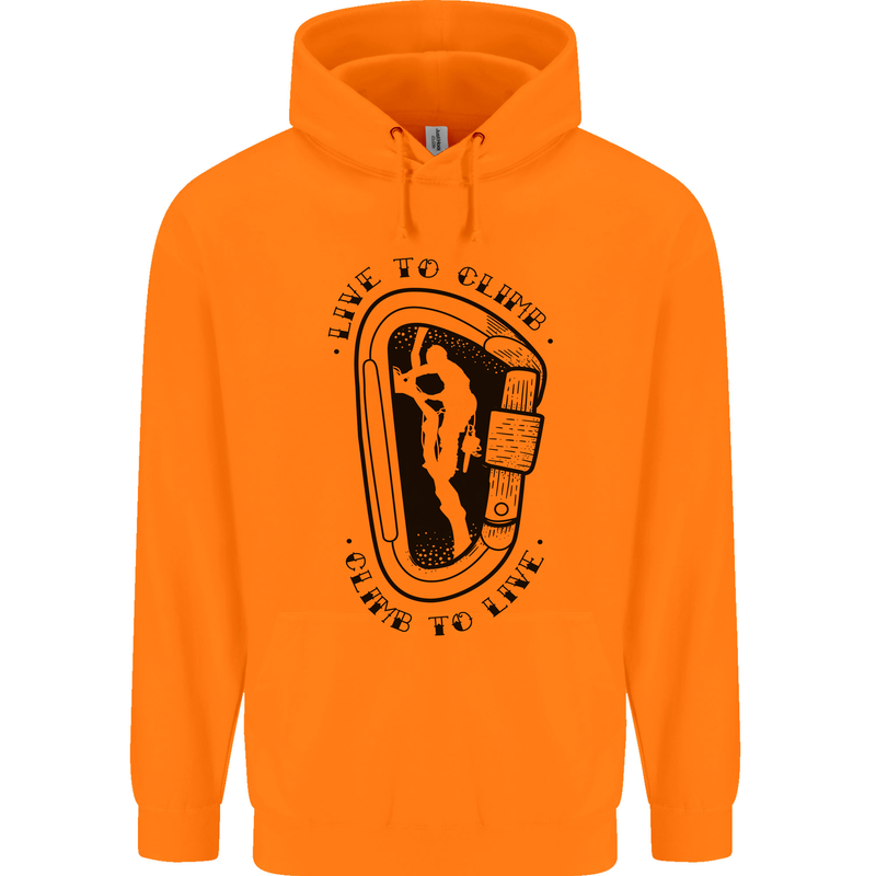 Rock Climbing Live to Climb  Climber Mens 80% Cotton Hoodie Orange