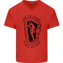 Rock Climbing Live to Climb  Climber Mens V-Neck Cotton T-Shirt Red